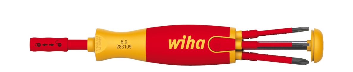 Wiha 38613 Wkrętak z zapasem końcówek LiftUp elektryczny Phillips, PlusMin/Pozidriv, rowkowy z 6 końcówkami slimBits w blisterze ()